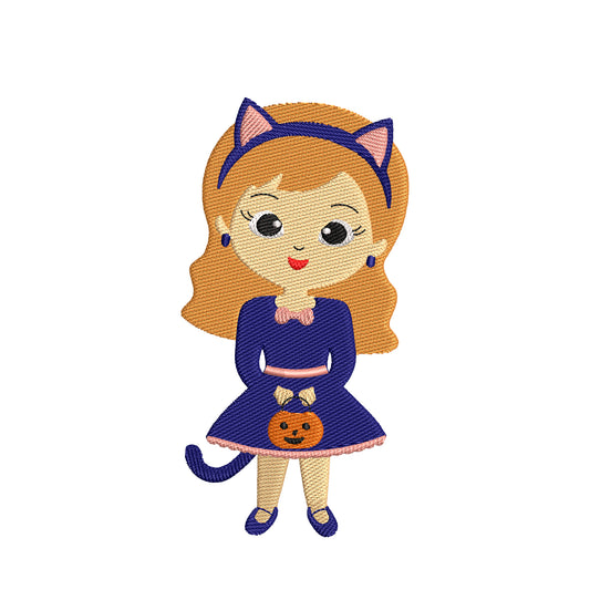 Halloween embroidery designs cat girl - 930100