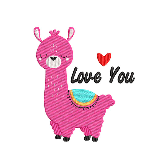 Love you llama embroidery designs Valentine's Day - 960045