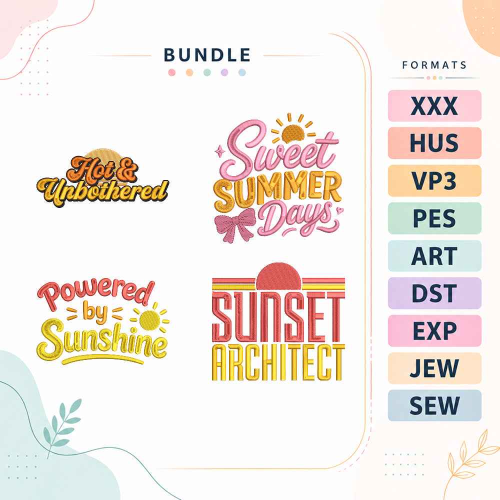 Summer Retro Quotes Embroidery Bundle Sunshine Vacation