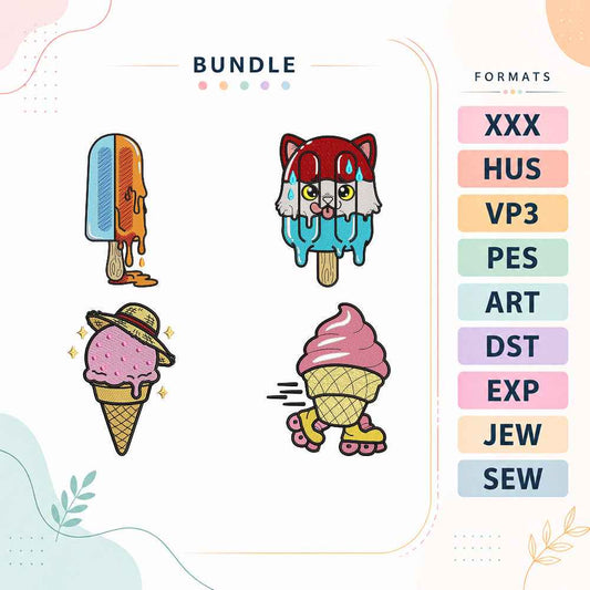 Cute Ice Cream Embroidery Bundle Kawaii Popsicle Dessert