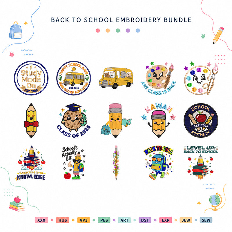 Cute Back To School Embroidery Bundle Kawaii School - BSG0000012