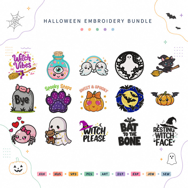 Cute Halloween Embroidery Bundle Ghost Witch Pumpkin - BSG0000016