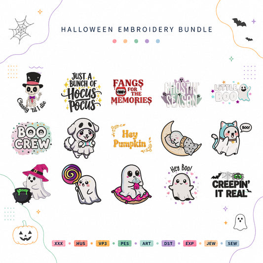 Cute Ghost Halloween Embroidery Bundle Boo Crew Kawaii Ghost - BSG0000017
