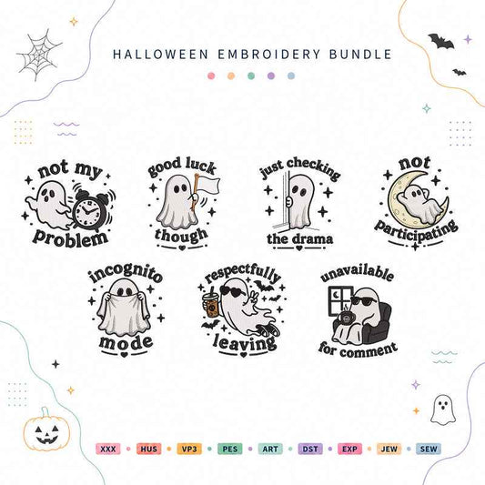 Professionally Unbothered Ghost Halloween Embroidery Bundle Funny Ghost Files - BSG0000022