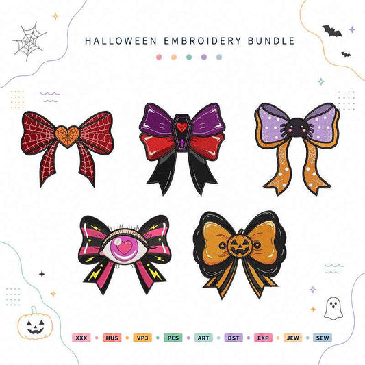 Halloween Bow Embroidery Bundle Spooky Coquette Pumpkin Bow Files - BSG0000024