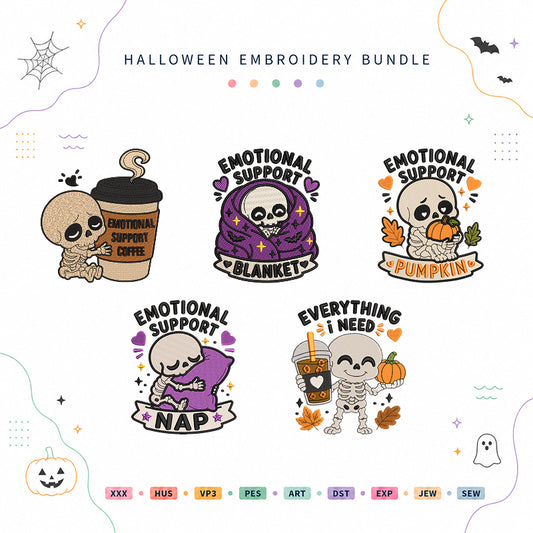 Emotional Support Skeletons Halloween Embroidery Bundle Cozy Fall Files - BSG0000031