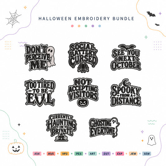 Haunted Introvert Club Halloween Embroidery Bundle Funny Spooky Quote Files - BSG0000032