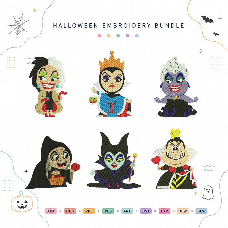 Villain Characters embroidery bundle halloween designs