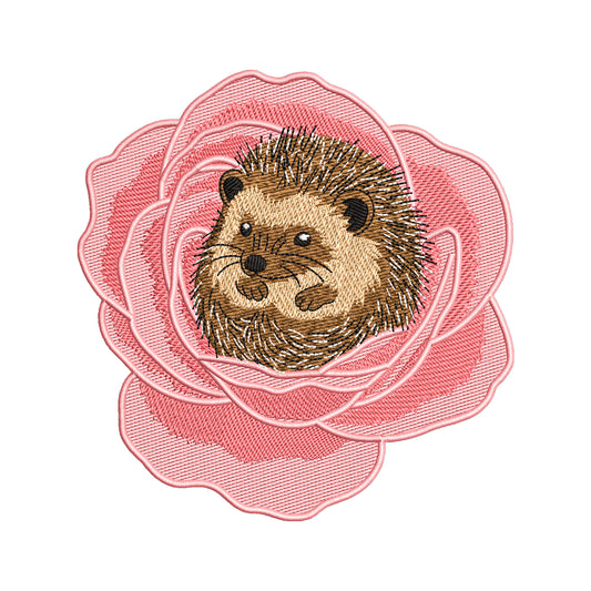 Hedgehog in a Rose Embroidery Design - SG010402