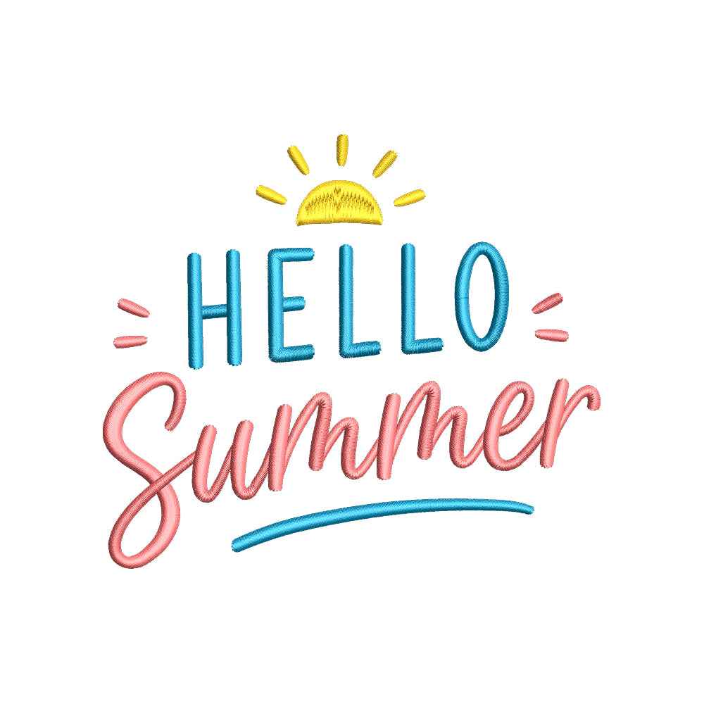 Hello Summer Embroidery Design Sunshine Quote Beach Vacation - SG01052605