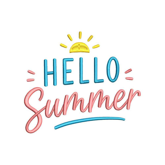 Hello Summer Embroidery Design Sunshine Quote Beach Vacation - SG01052605