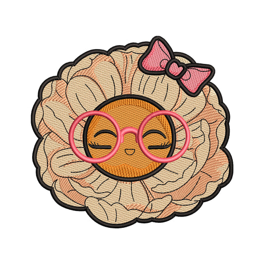 Kawaii Flower with Glasses Embroidery Design - SG010601