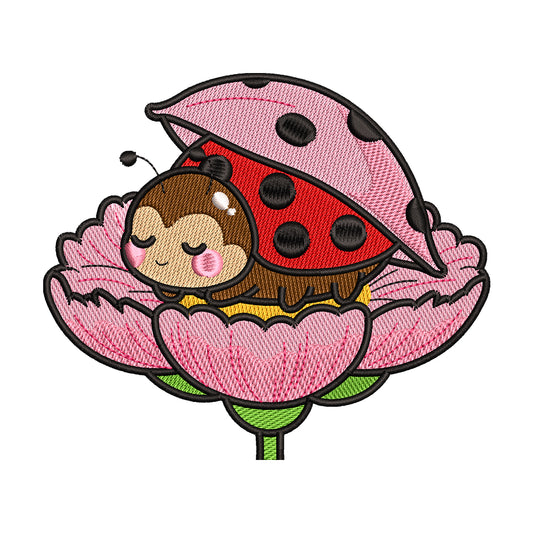 Sleeping Ladybug in a Flower Embroidery Design - SG010603