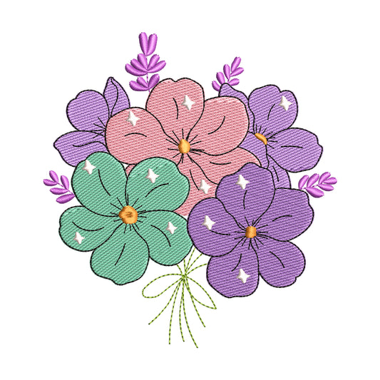 Whimsical Pastel Flower Bouquet Embroidery Design - SG010605