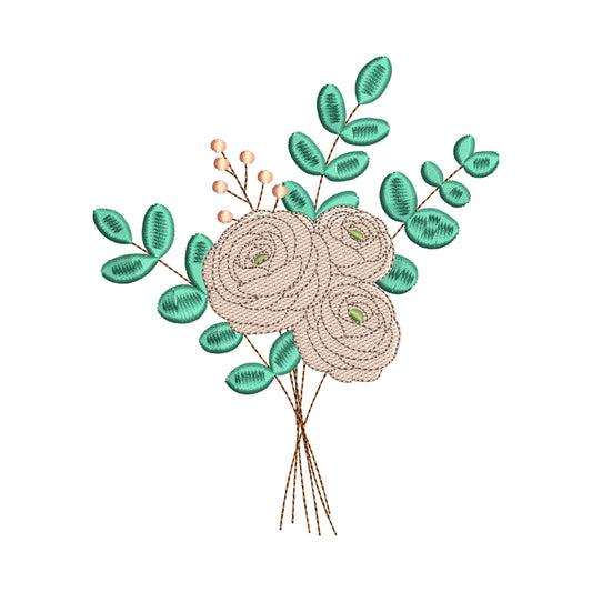 Boho Eucalyptus and Rose Bouquet Embroidery Design - SG010606