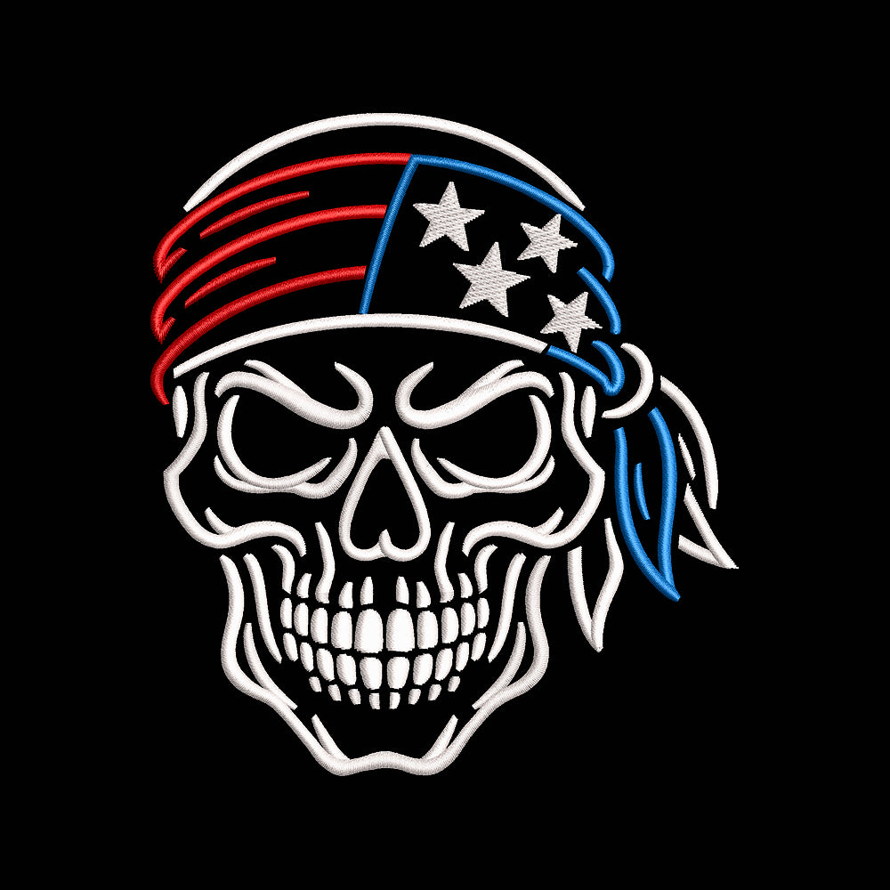 Patriotic Skull Embroidery Design American Flag Bandana 4th of July - SG01062601