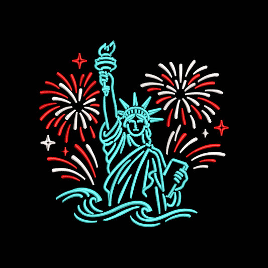Statue of Liberty Fireworks Embroidery Design 4th of July Patriotic USA - SG01062602