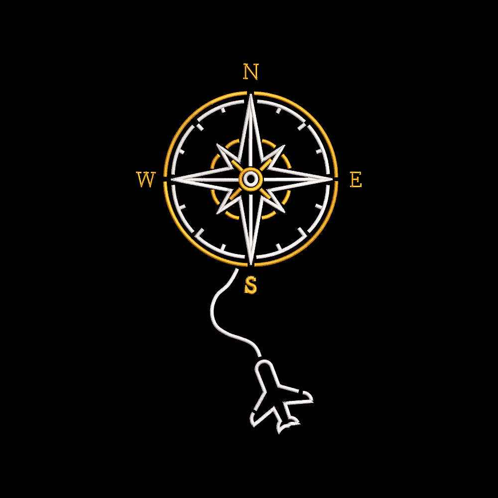 Compass Travel Embroidery Design Adventure Airplane Navigation - SG01062614