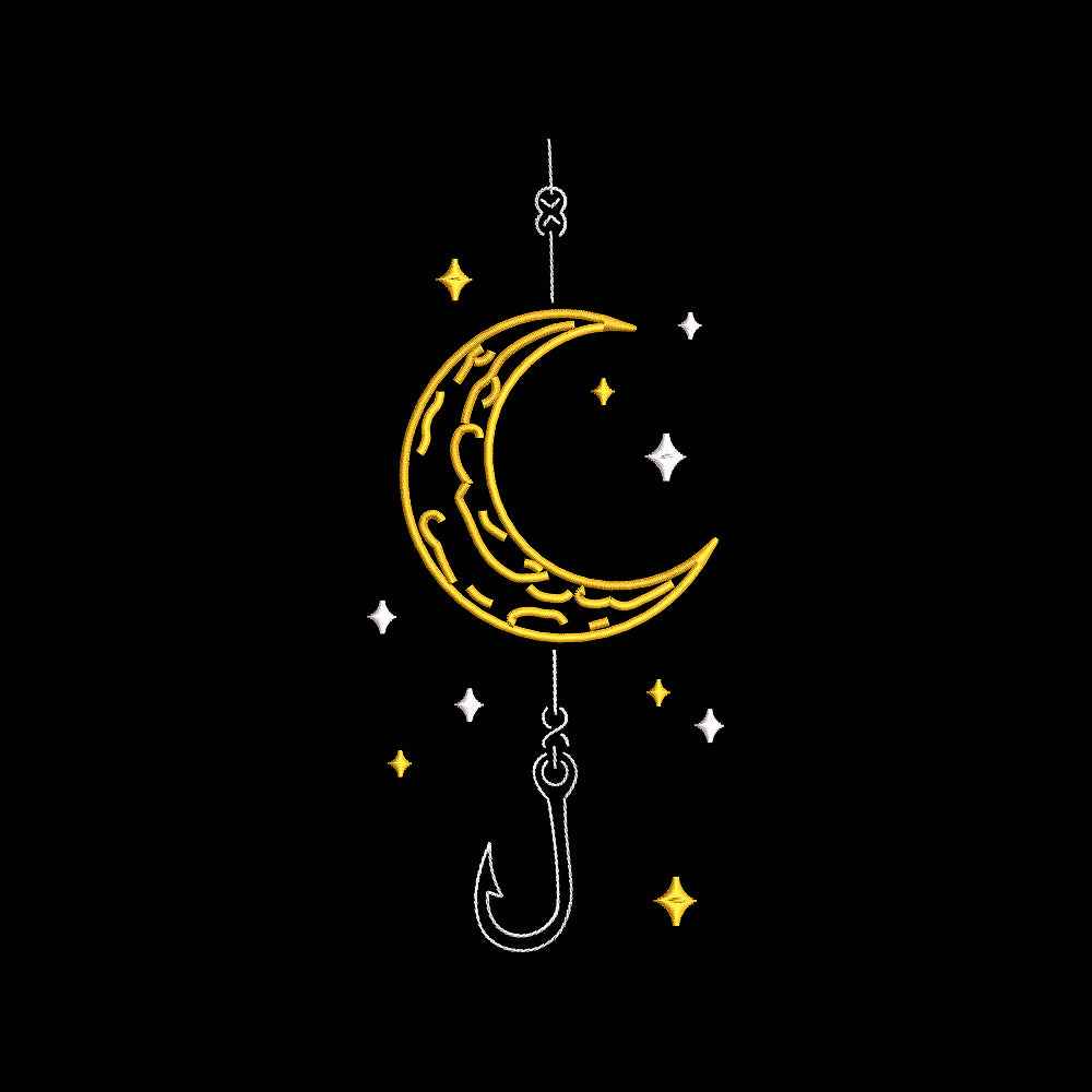 Moon Fishing Hook Embroidery Design Celestial Crescent Moon - SG01062616