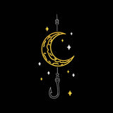 Moon Fishing Hook Embroidery Design Celestial Crescent Moon - SG01062616