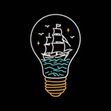 Sailing Ship in Light Bulb Embroidery Design Nautical Ocean Adventure - SG01062617