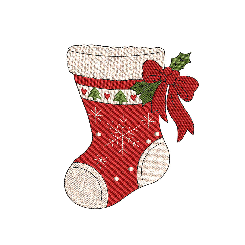 Red Christmas Stocking Machine Embroidery Design - SG01102601