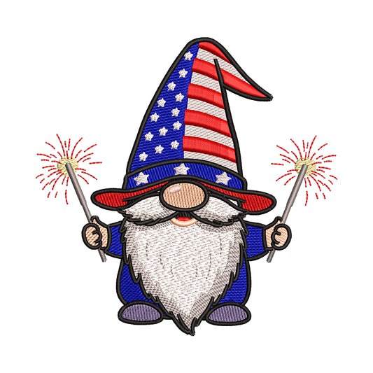Patriotic 4th of July Gnome Embroidery Design - SG020501