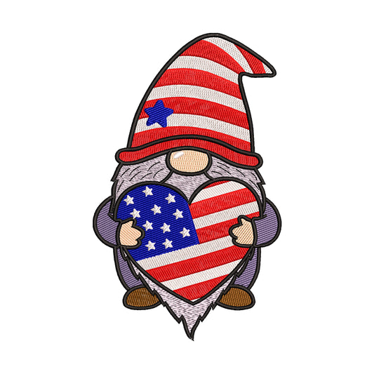 Patriotic Gnome with Flag Heart Embroidery Design - SG020502