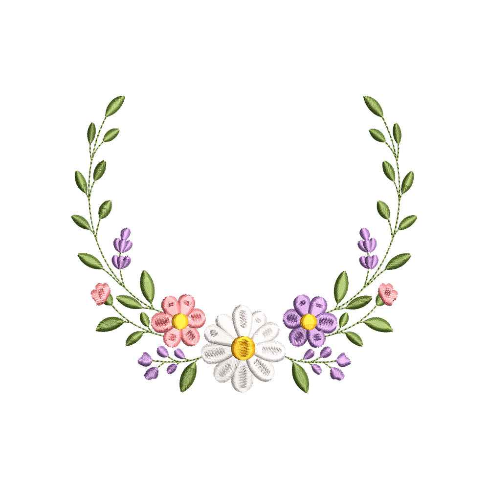 Floral Wreath Frame Embroidery Design Flower Border - SG02052604