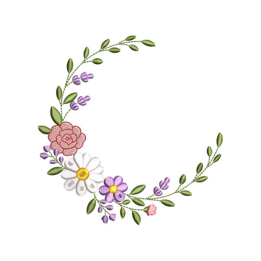 Floral Circle Frame Embroidery Design Flower Wreath - SG02052605