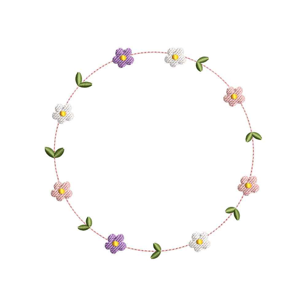 Minimal Floral Circle Frame Embroidery Design Flower Wreath - SG02052606