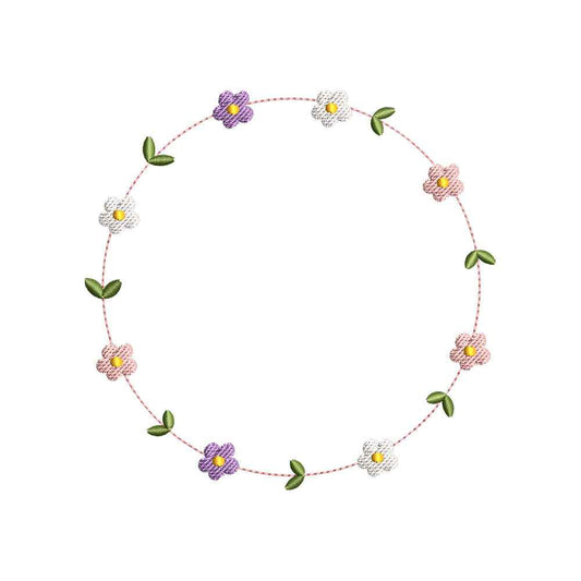 Minimal Floral Circle Frame Embroidery Design Flower Wreath - SG02052606