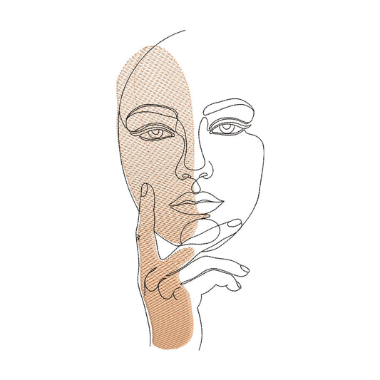 Abstract Woman's Face Line Art Embroidery Design - SG020601