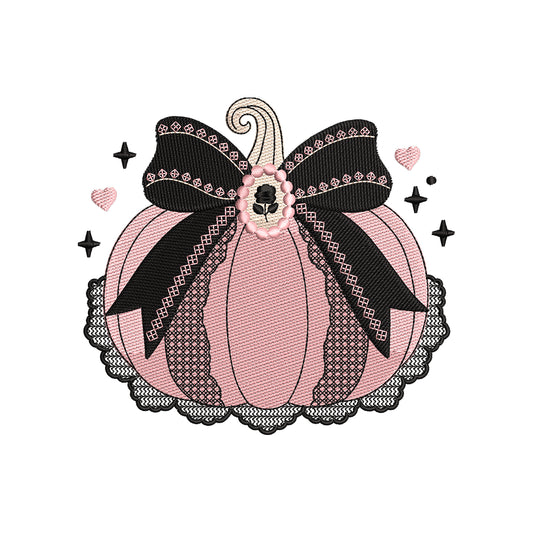 Pink Pumpkin With Bow Embroidery Design Cute Halloween Pumpkin Machine - SG02062607