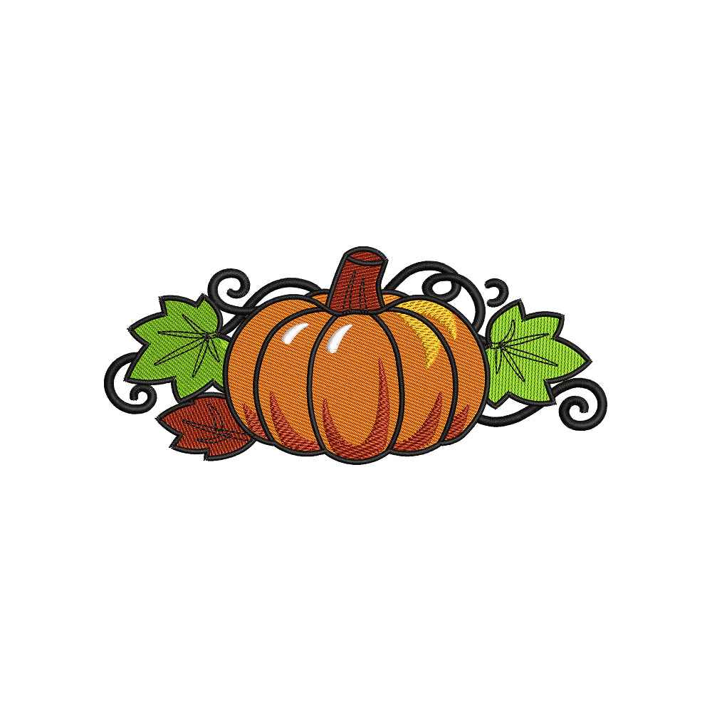 Autumn Pumpkin Embroidery Design | Fall Harvest Pumpkin Leaves Pattern - SG02072605