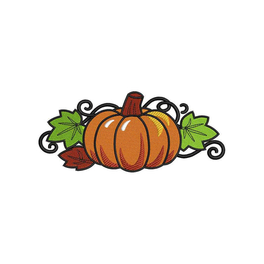 Autumn Pumpkin Embroidery Design | Fall Harvest Pumpkin Leaves Pattern - SG02072605