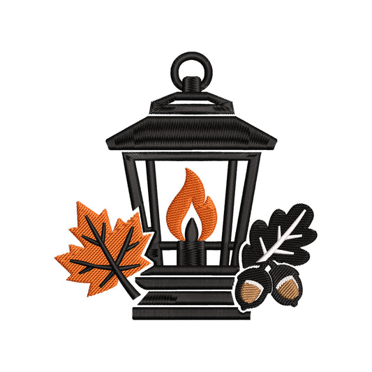 Autumn Lantern Embroidery Design | Fall Acorns Leaves Seasonal Pattern - SG02072611