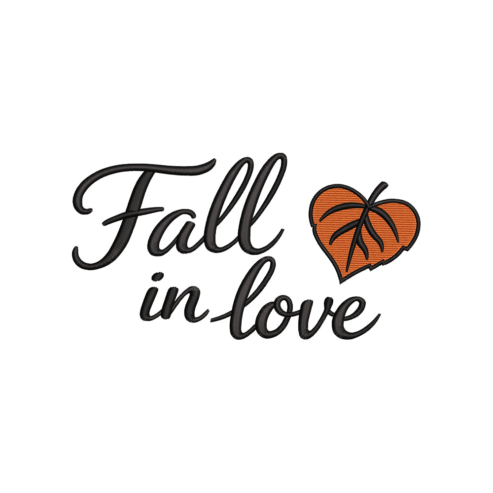 Fall In Love Embroidery Design | Autumn Quote Seasonal Pattern - SG02072612