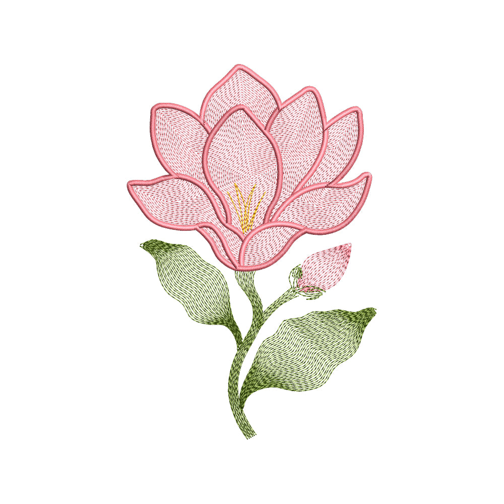 Pink Lotus Bud Embroidery Design - Botanical Sketch Floral Motif SG31072614