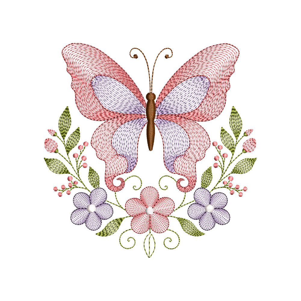 Ripple Butterfly Embroidery Design - BoHo Textured Insect Motif SG02092604