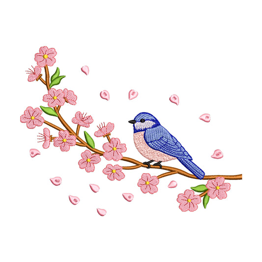 Bluebird on Cherry Blossom Branch Embroidery Design - SG030401