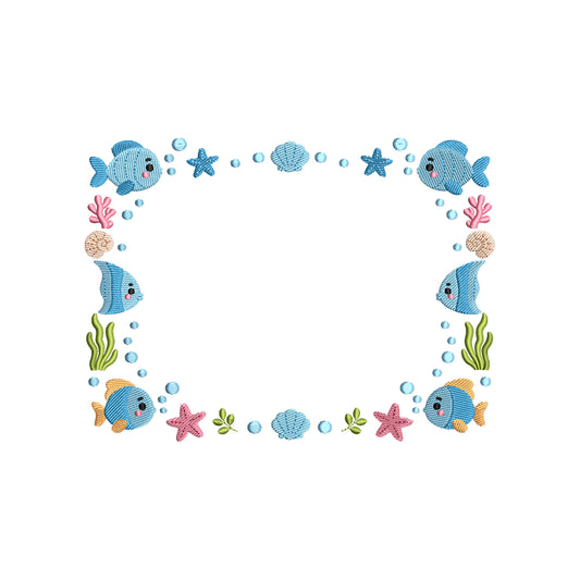 Ocean Fish Frame Embroidery Design Summer Underwater Border - SG03052610