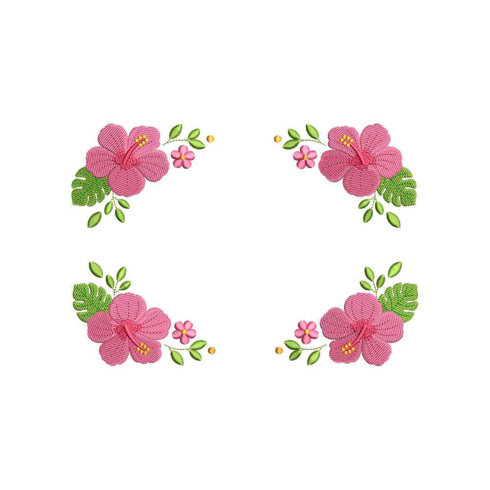 Tropical Hibiscus Frame Embroidery Design Summer Floral Border - SG03052611