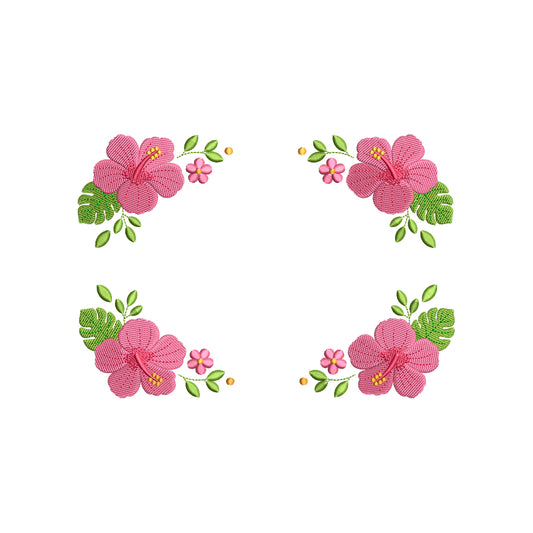 Tropical Hibiscus Frame Embroidery Design Summer Floral Border - SG03052611