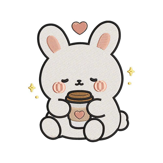 Cute Bunny Coffee Embroidery Design Kawaii Animal - SG03052617