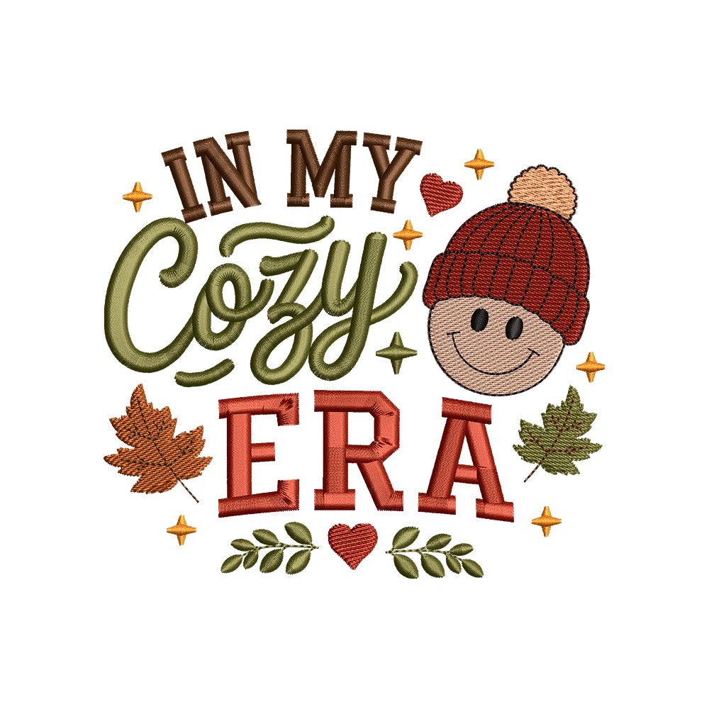 In My Cozy Era Embroidery Design - Cute Beanie Fall Quote Motif SG31072606