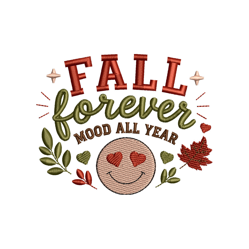 Fall Forever Mood All Year Embroidery Design - Heart-Eyed Smiley Motif SG31072607