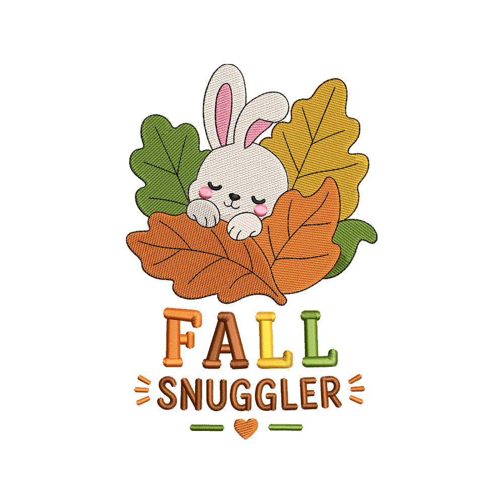 Fall Snuggler Bunny Embroidery Design - Autumn Leaf Motif SG03092601