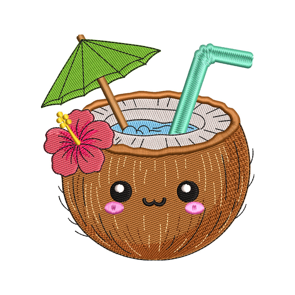 Kawaii Coconut Drink Embroidery Design - SG040604
