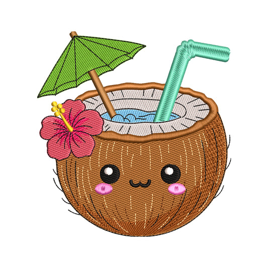 Kawaii Coconut Drink Embroidery Design - SG040604